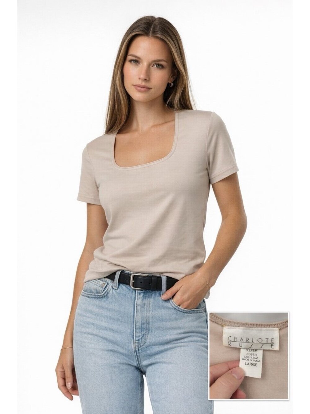 vintage 90s CHARLOTTE RUSSE t shirt tee beige LARGE normcore minimalist mall